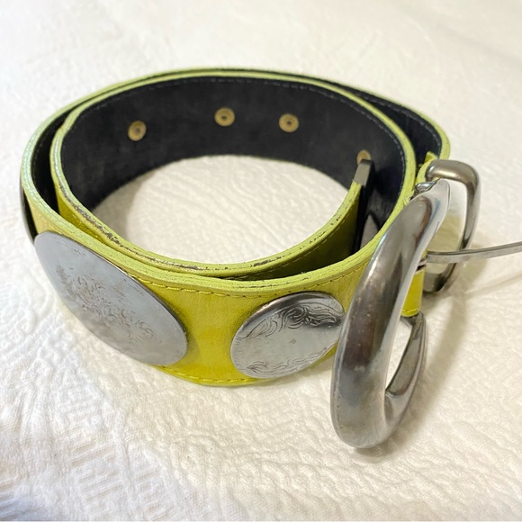 Green Leather Silver Medallions Belt sized Small - Picture 3 of 14